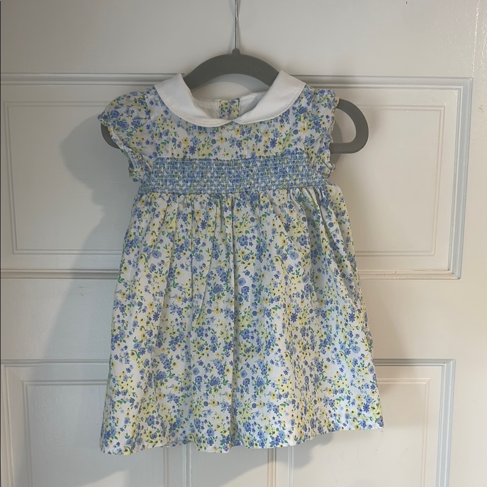 Janie and Jack Blue and White Smocked Babydoll Dress